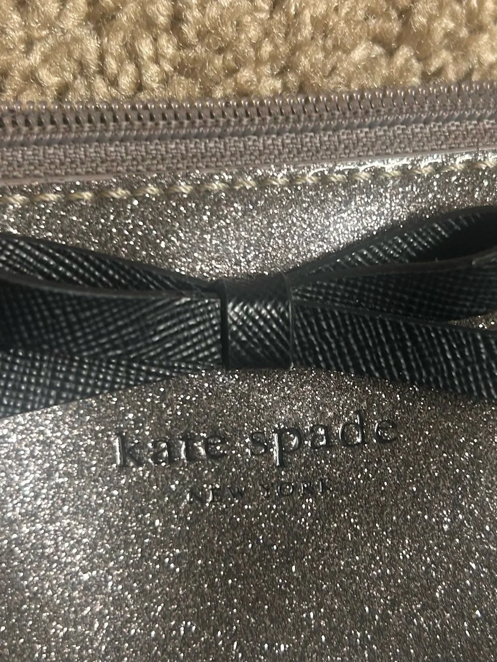 Kate Spade Sparkle Bow Tote Bag in Silver glitter tote